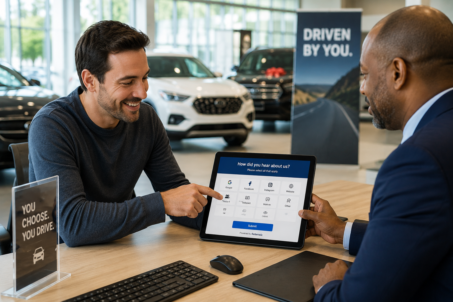 Automotive lead management software dashboard showing lead source attribution and vendor influence data