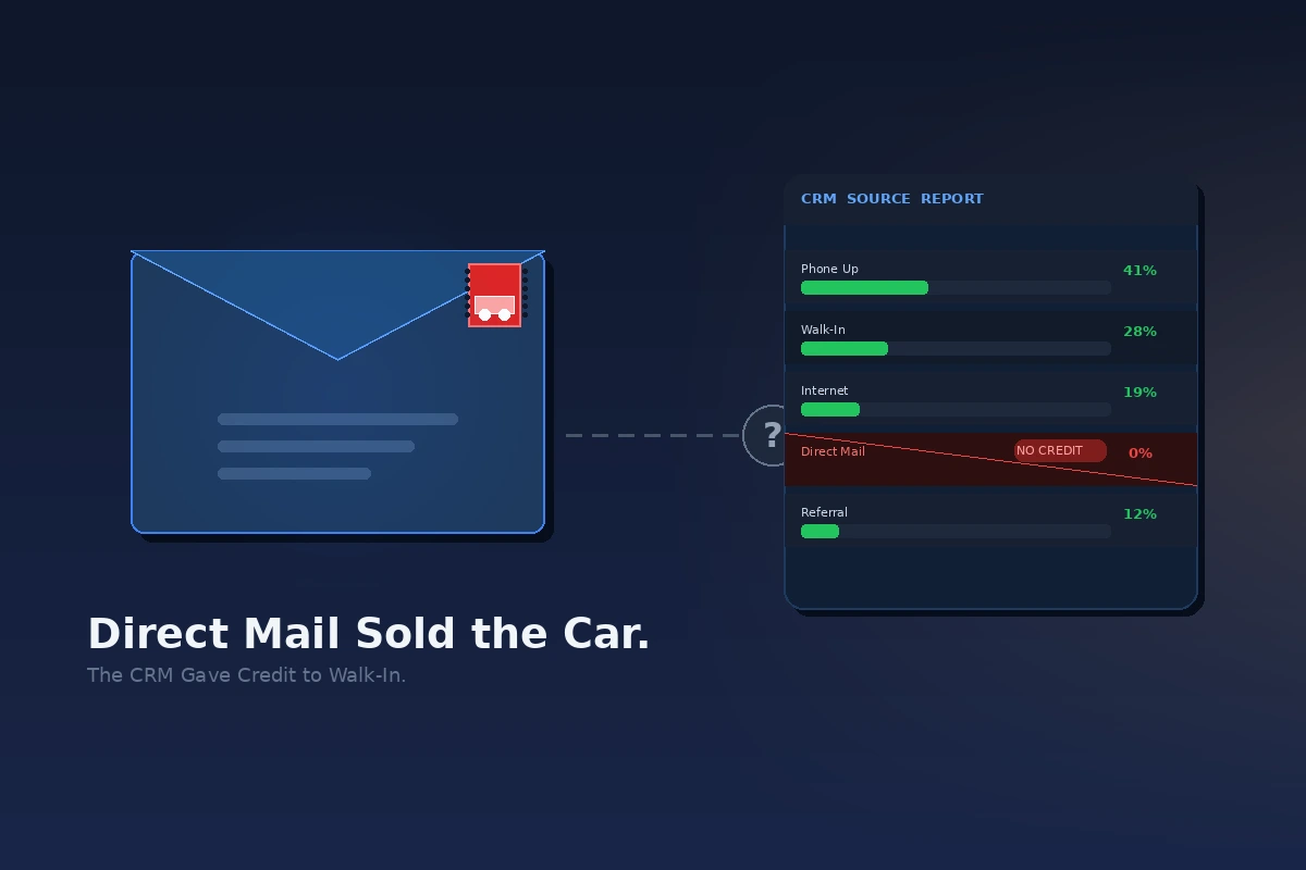 Dealership direct mail campaign influencing car buyers without receiving proper marketing attribution credit