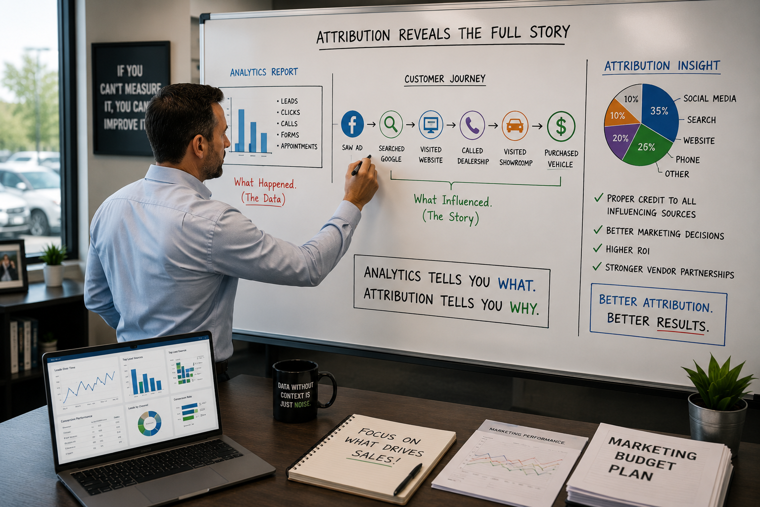 Dealership analytics dashboard with customer attribution reports