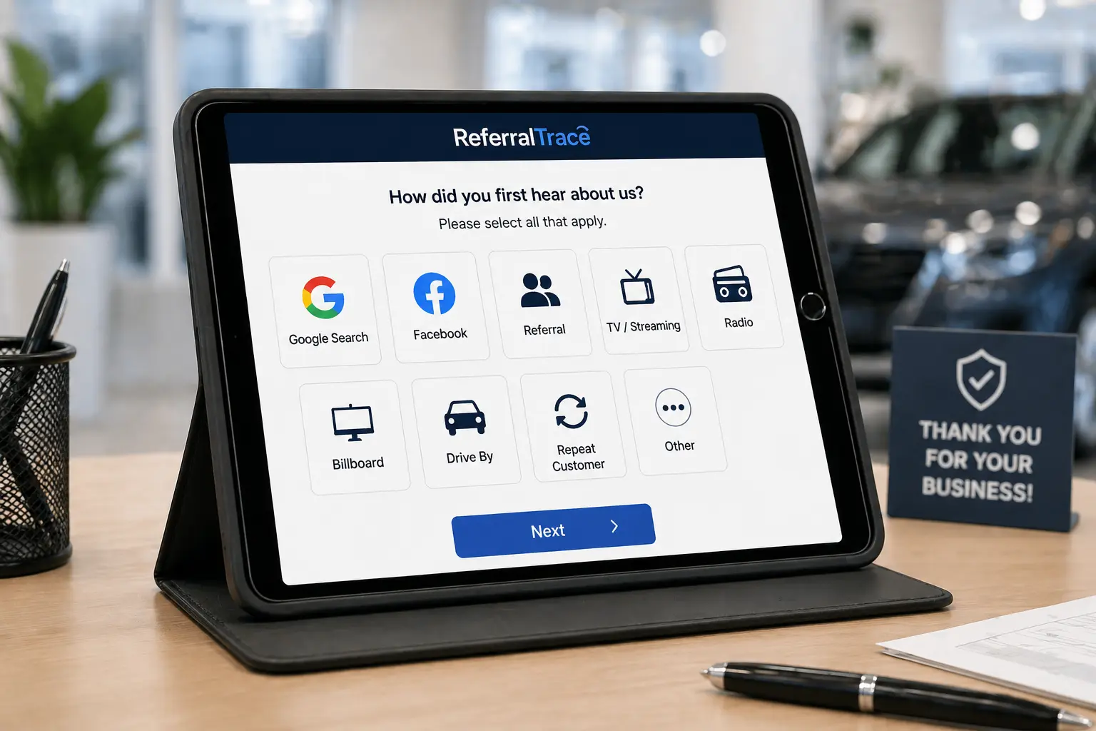 ReferralTrace iPad survey used in dealership finance office